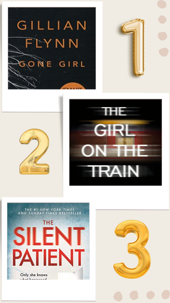 Image of the book covers 'Gone Girl', 'The Girl on the train' and 'The Silent Patient'.